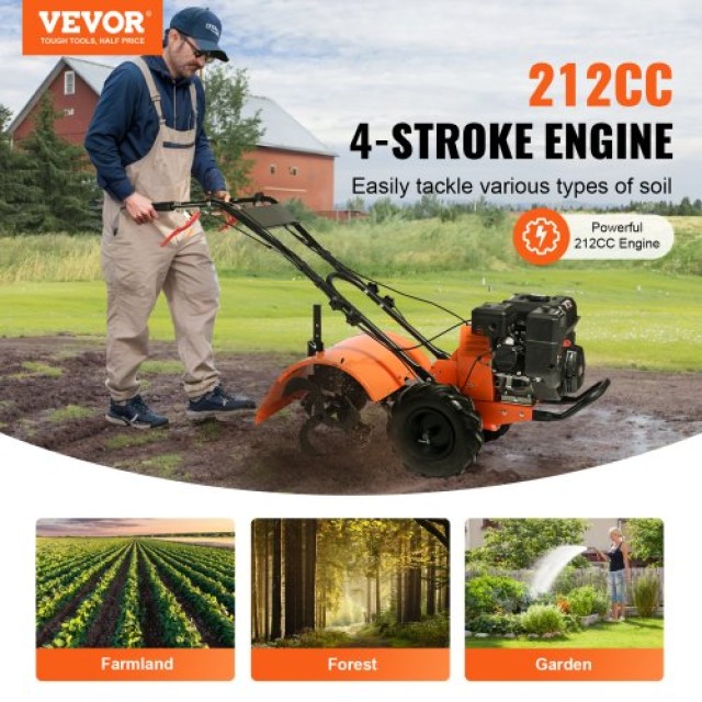 Βενζινοκίνητο Σκαπτικό VEVOR 212CC 4-Χρονών με Ρυθμιζόμενες Λεπίδες...