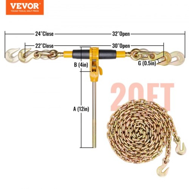 Δεσμευτής Αλυσίδας VEVOR 5/16-3/8 με Χειρολαβή Αντιολίσθησης, 7100 lbs, για Φορτηγά & Τρέιλερ  DLTJLLJQBBTYCUL6GV0
