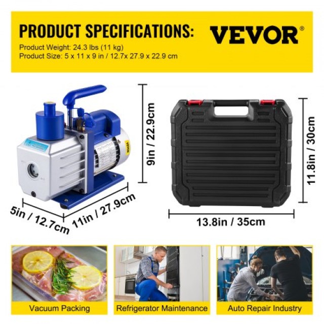 VEVOR Αντλία Κενού 4.8CFM HVAC Ψύξη R22 R134A R410A 4 Σωλήνες Μανόμετρο  4.8CFM1/3HPZKB3F1V2