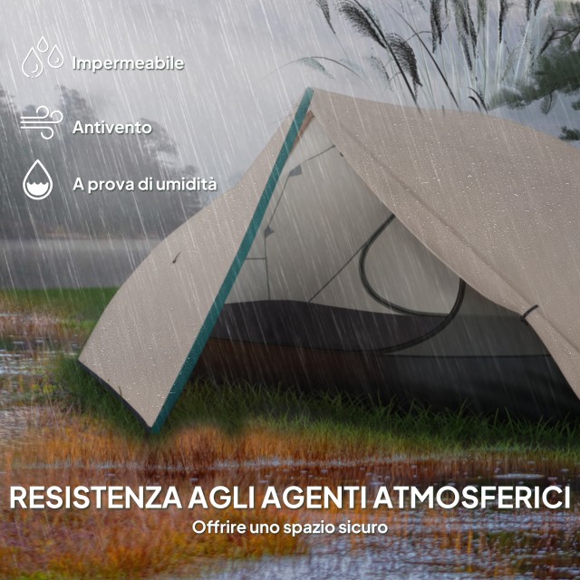 Outsunny Σκηνή Κατασκήνωσης 2 Ατόμων με 2 Προθαλάμους, 2 Πόρτες, 2 Παράθυρα και Τσάντα Μεταφοράς, 2.8x2.25x1.1 εκ., Μπεζ A20-480V00BG
