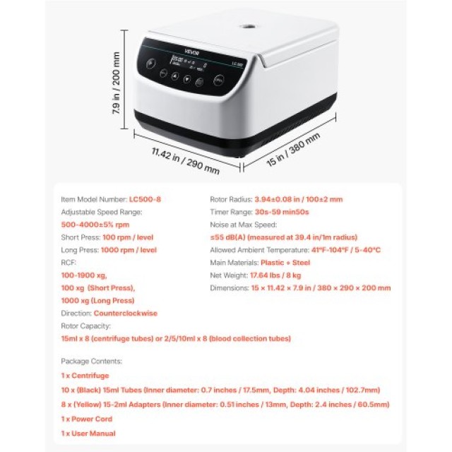 VEVOR Μηχανή Φυγοκέντρησης 500-4000rpm με Χρονοδιακόπτη και Ρότορα ...