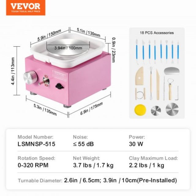 Μίνι Τροχός Κεραμικής VEVOR 0-320RPM Ροζ  ETLPJMNXWJBSI0YBMV2