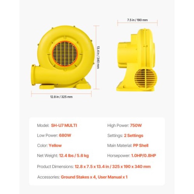VEVOR  Φυσητήρας Φουσκωτού 0.8&1HP 750W για Επαγγελματική Χρήση  QMFJ680W2D3M1ADWMV2