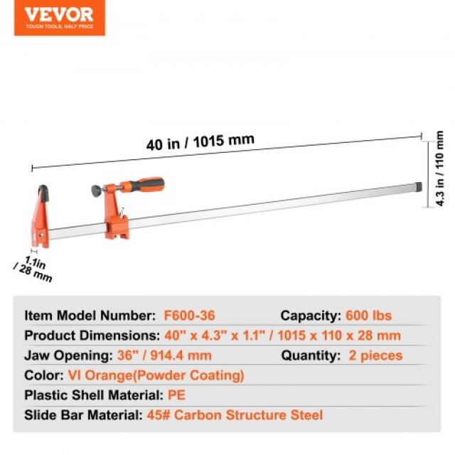 VEVOR  Ξυλόσφιγγες 36 2-Πακ, 600 lbs, 2.5 Βάθος, Χυτοσίδηρος/Χάλυβα...