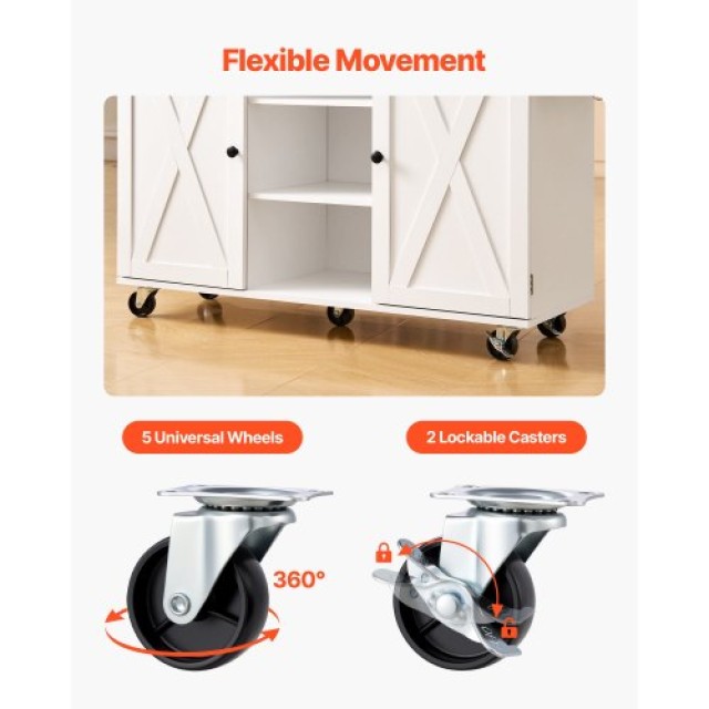 VEVOR Κουζίνα Νησίδα Καρότσι - 132cm με Αποθηκευτικό Ντουλάπι και Σ...