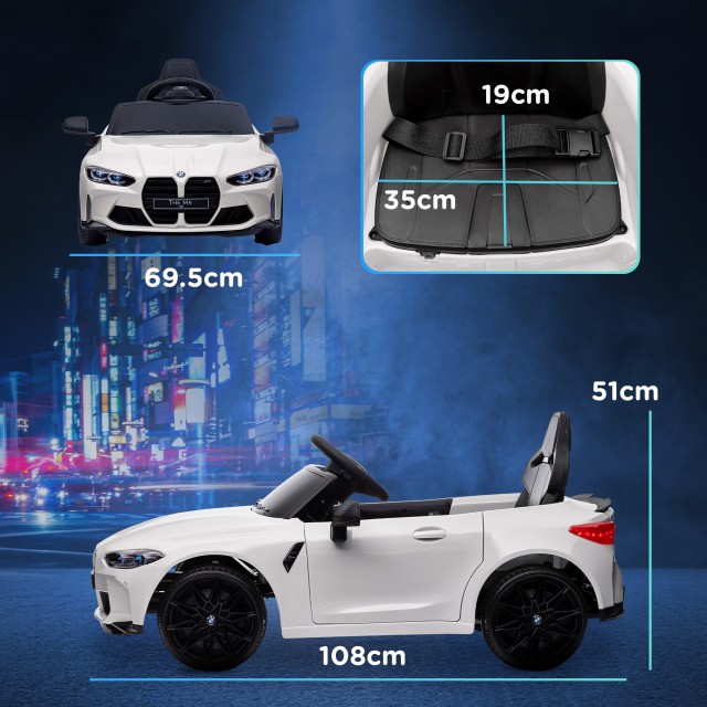 AIYAPLAY Ηλεκτρικό Αυτοκίνητο για Παιδιά με Άδεια BMW M4 με Τηλεχειριστήριο Κόρνα και Φώτα 108x69.5x51 εκ Λευκό370-311V90WT