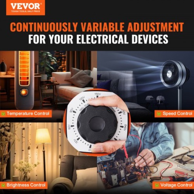 VEVOR 500VA Μεταβλητός Μετασχηματιστής 1.7A 0-300V Ρυθμιστής Τάσης ...
