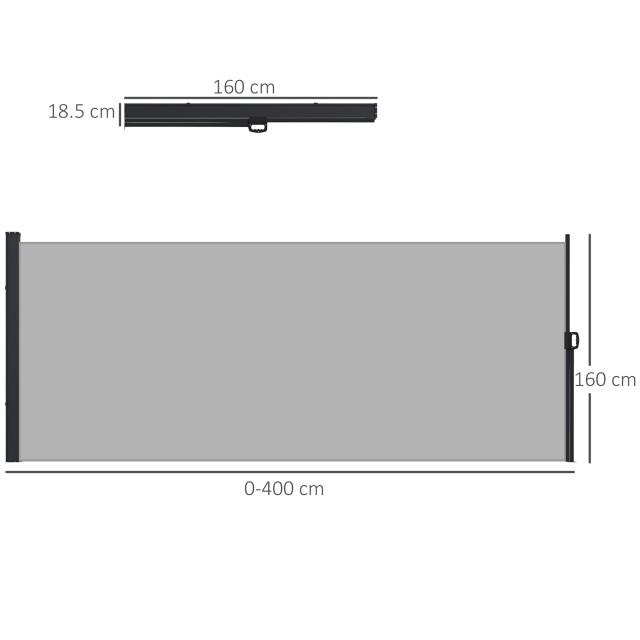 Outsunny  Πλευρική αναδιπλούμενη τέντα 400x160 cm με λαβή, από μέταλλο, αλουμίνιο και πολυεστέρα, ανοιχτό γκρι.  840-258V00LG