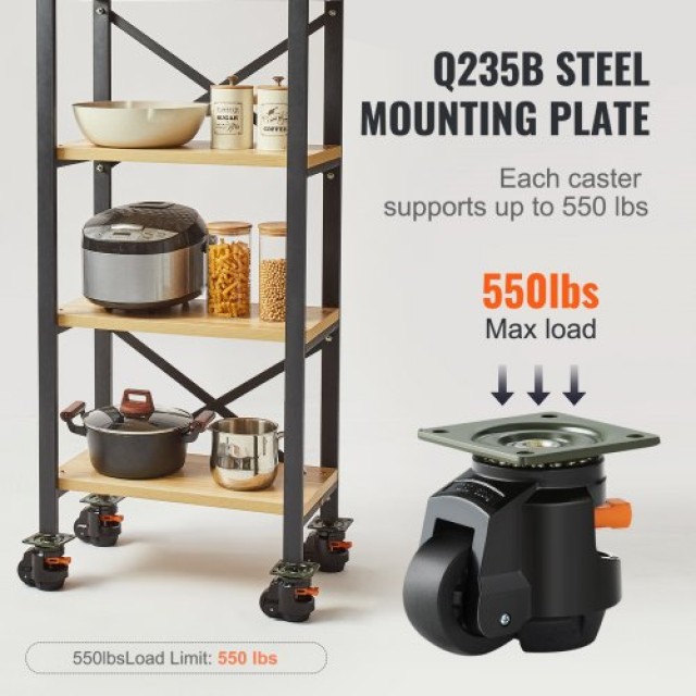 Ρυθμιζόμενοι Τροχοί VEVOR, Σετ 4, 1000 kg, 2.5, Βαρέως Τύπου, 360° Περιστροφή, για Πάγκο Εργασίας/Μηχανήματα  DJJLBSDJPBS4EN0Q3V0
