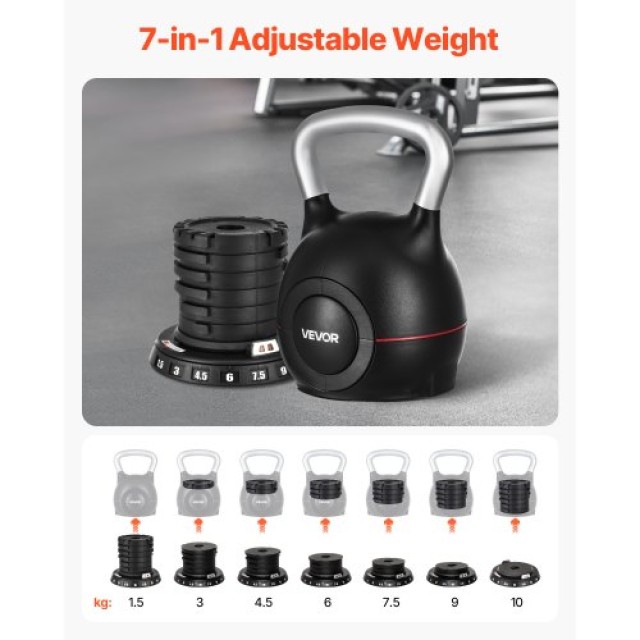 VEVOR Ρυθμιζόμενο Kettlebell με 7 Επίπεδα Βάρους HLKDHS1588KGL8BX10...
