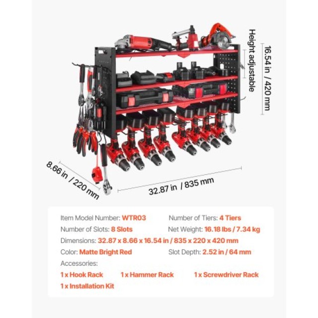 VEVOR Οργανωτής Τοίχου Εργαλείων, 4-επίπεδη Ράφι Αποθήκευσης με 8 Θ... VEVOR Οργανωτής Τοίχου Εργαλείων, 4-επίπεδη Ράφι Αποθήκευσης με 8 Θ...