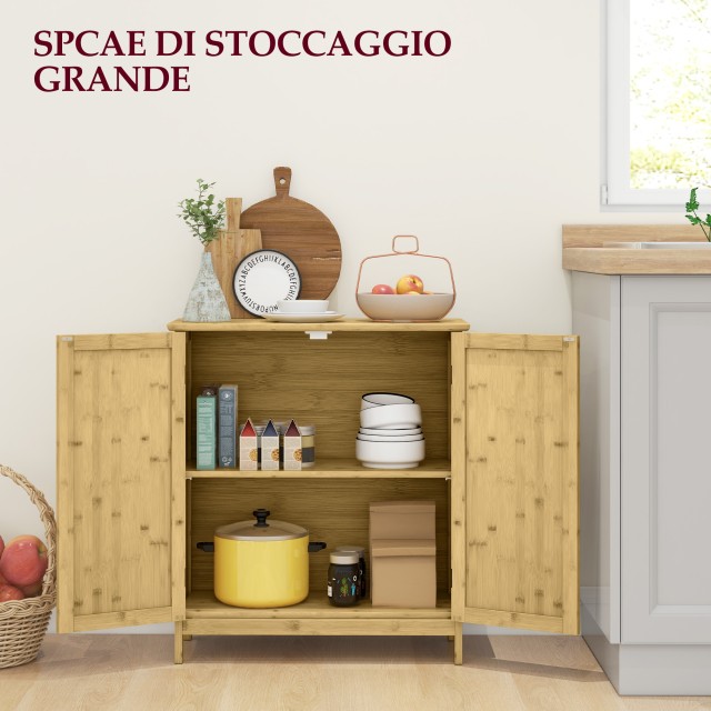 HOMCOM Μπουφές Boho στυλ από Ρατάν και Μπαμπού με 2 Πόρτες και Εσωτ...