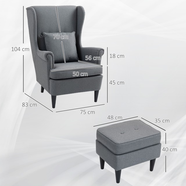 HOMCOM Πολυθρόνα Σαλονιού με Πουφ, 75x83x104 εκ., Γκρι 83B-273V00GY