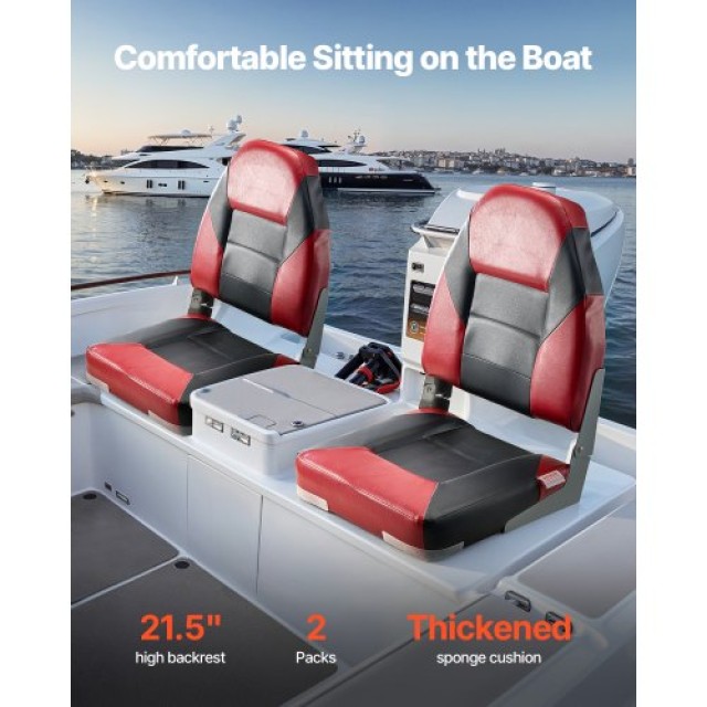 VEVOR Πτυσσόμενο Κάθισμα Σκάφους Υψηλής Στήριξης Μαύρο & Κόκκινο ZD...
