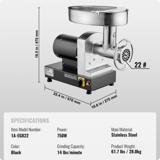 VEVOR  Ηλεκτρικός Κρεατομηχανή 14 lbs/λεπτό με Λουκανικομηχανή Κουζίνας SYTMDDJRJSYSG7U4BV2