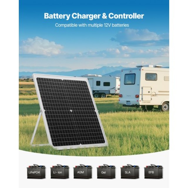 VEVOR Ηλιακός Φορτιστής Μπαταρίας 30W 12V με MPPT & Ρυθμιζόμενη Βάσ...