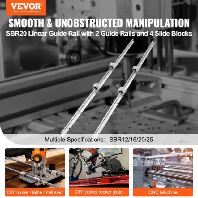 VEVOR  Σετ Οδηγών SBR20 1500mm, 2 Ράγες & 4 Οδηγοί SBR20UU για CNC Μηχανές ZXDGSBR20MM15WNLNV0