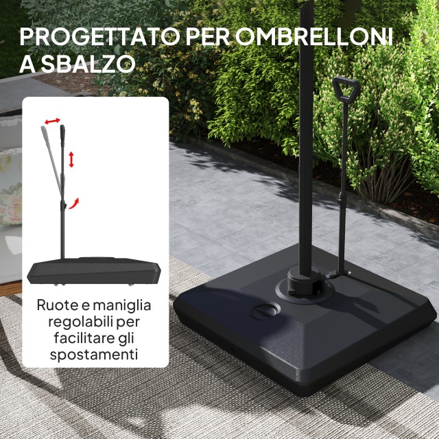 Outsunny Βάση για Ομπρέλα με Αντίβαρο από HDPE με Λαβή και Ρόδες και Γεμιστή με Νερό ή Άμμο, 95x95x117 εκ., Μαύρο 84D-412V00BK