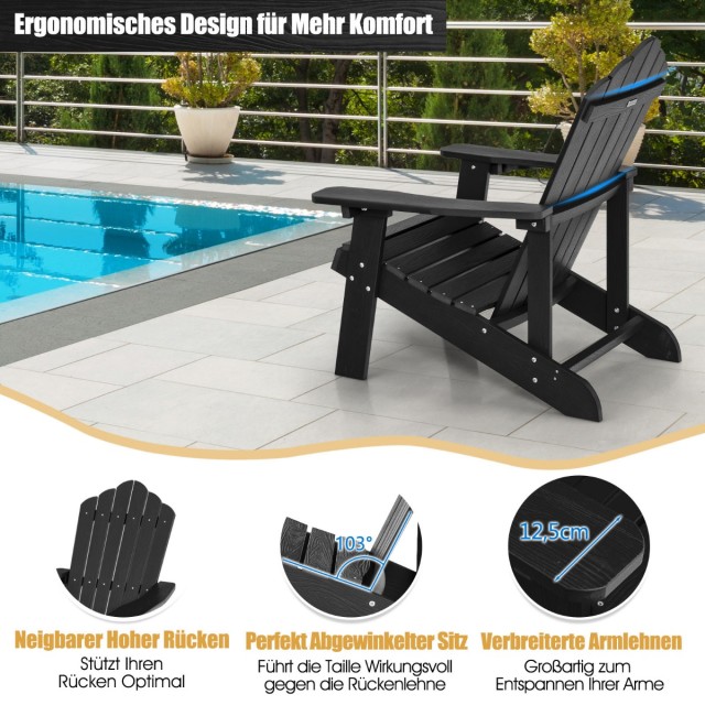 Costway Καρέκλα Κήπου Adirondack με Θήκη Ποτηριού Μαύρη NP10983BK
