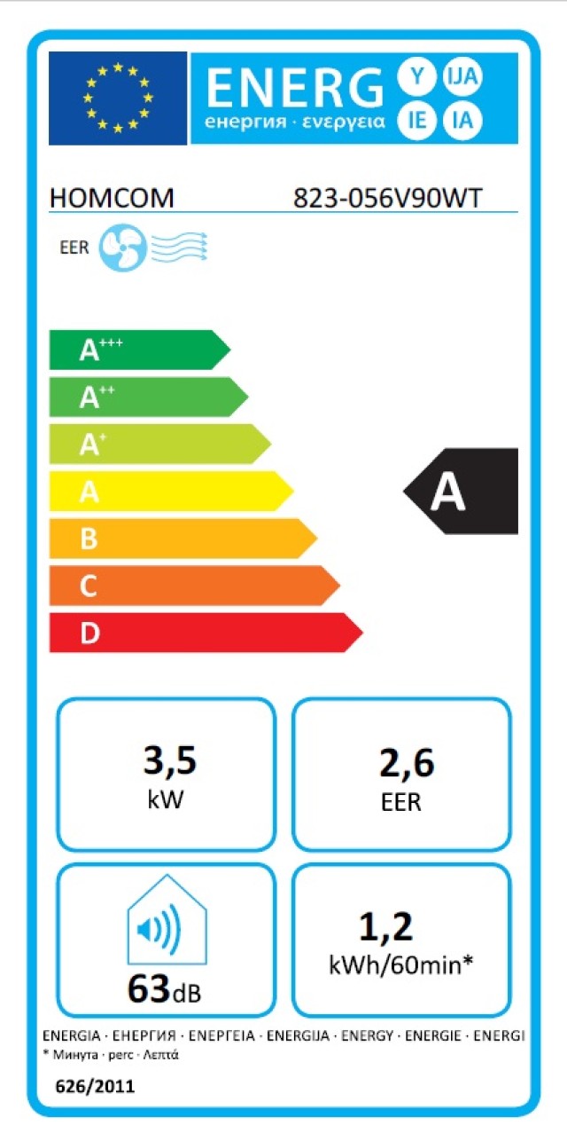 Φορητό κλιματιστικό HOMCOM 1250W με 5 λειτουργίες και χρονοδιακόπτη 24 ωρών, 35,5x35x70 cm, Λευκό 823-056V90WT