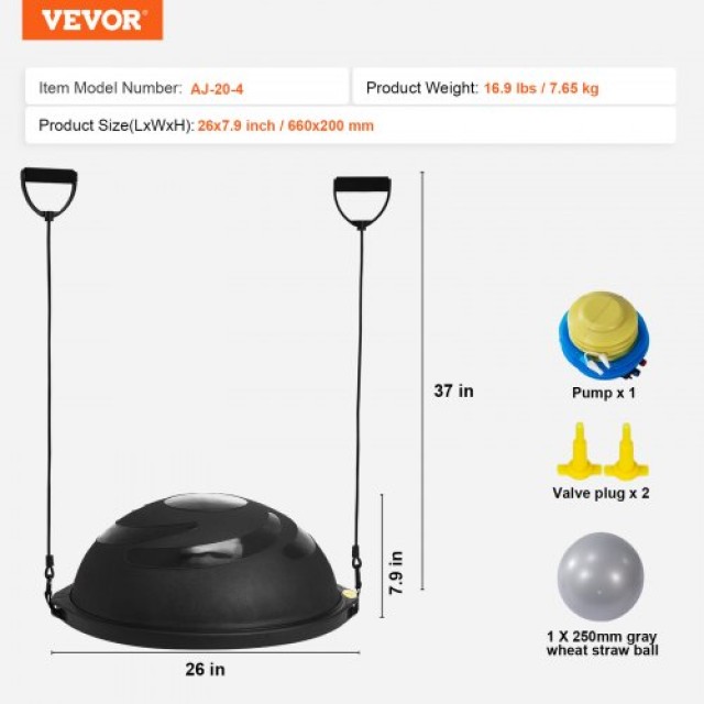 VEVOR Μπάλα Ισορροπίας με με Λάστιχα Αντίστασης και Λαβές  66x20 cm PHXLQ64CMKLWR0JDGV0
