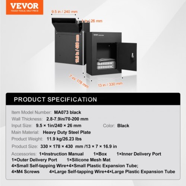 VEVOR Θυρίδα Τοίχου 13x7x17 με Συνδυαστική Κλειδαριά Μαύρη  CQXBX13...