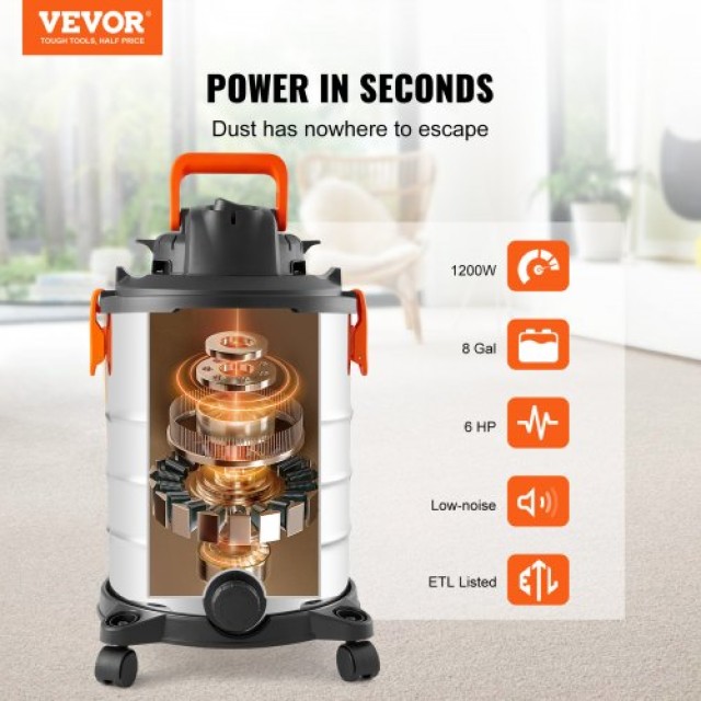 VEVOR Υγρού/Ξηρού Σκούπα 30L 6 HP Ανοξείδωτη Ασημί  SYGSZKXCQ30L2G7A8V2