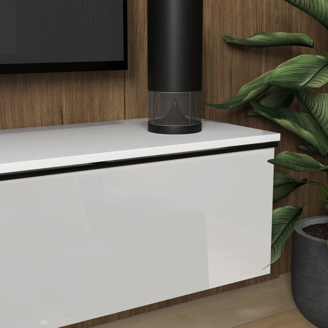 HOMCOM Κρεμαστή Τηλεόραση με Ντουλάπια Ξύλινα, 160x35x30 cm, Λευκό ...