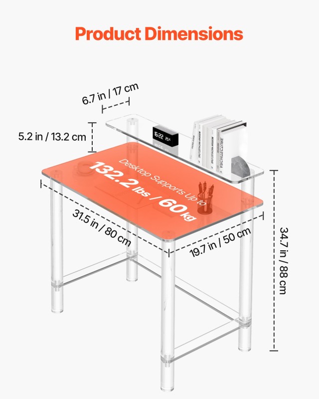 VEVOR Διαφανές Ακρυλικό Γραφείο με Βάση Οθόνης, 2 Επίπεδα, 50 x 80 ...
