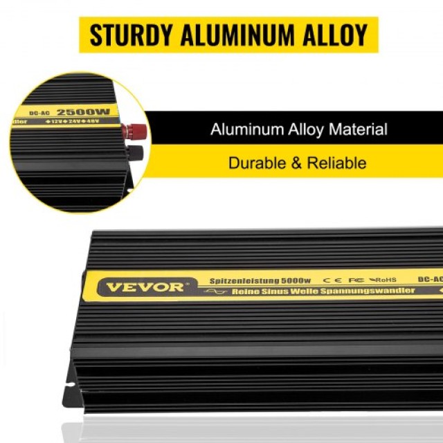 VEVOR Καθαρός Ημιτονοειδής Μετατροπέας 2500W 12V/230V με USB & LCD ...