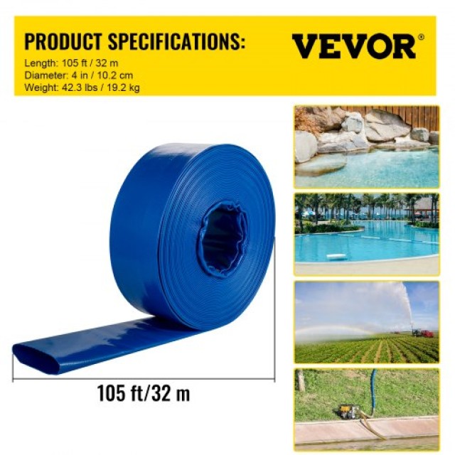 VEVOR Σωλήνας Εκκένωσης, 4 x 105, PVC Εύκαμπτος Σωλήνας, Ανθεκτικός, Μπλε  YCFC4X100PVC2V96ZV0