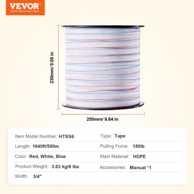 Ταινία Ηλεκτρικής Περίφραξης VEVOR 500M για Άλογα και Ζώα  WLDXJDKJ...