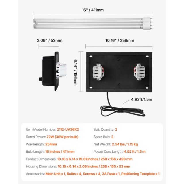 VEVOR Σύστημα Καθαρισμού Αέρα HVAC για Όλο το Σπίτι με Λάμπα UV 72W...