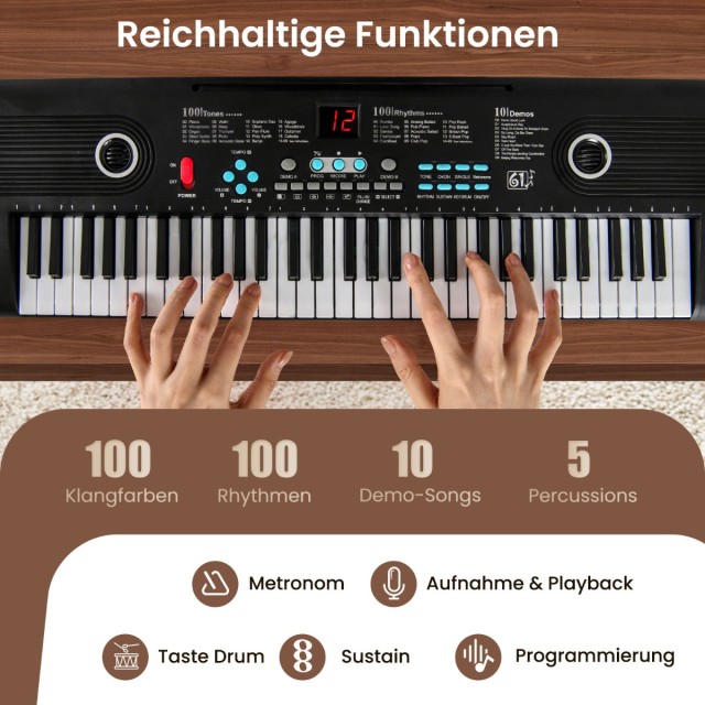 Costway 61 Πλήκτρων Ψηφιακό Πιάνο με Βάση και Μικρόφωνο και Θήκη Με...