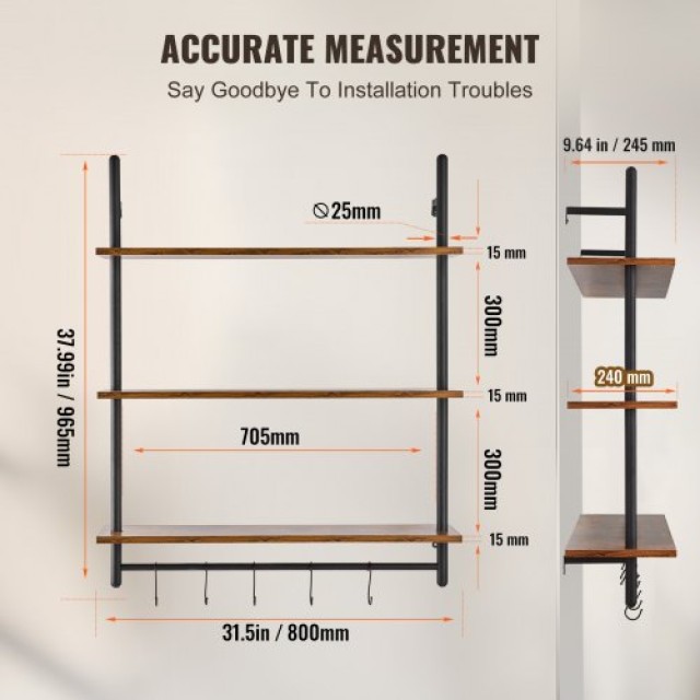 VEVOR  Ράφι Βιομηχανικού Στυλ 3 Επιπέδων 32x9.84in Τοίχου για Κουζίνα Υπνοδωμάτιο JSGZWJYGHMBHKQBT1V0