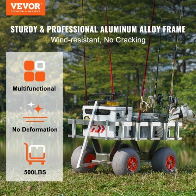 VEVOR Καρότσι Παραλίας για Ψάρεμα, 500 lbs, 4 Μεγάλες Ρόδες για Άμμο, Αλουμινένιο με 6 Θήκες Καλαμιών  SLKYJCBKZD00X0T74V0