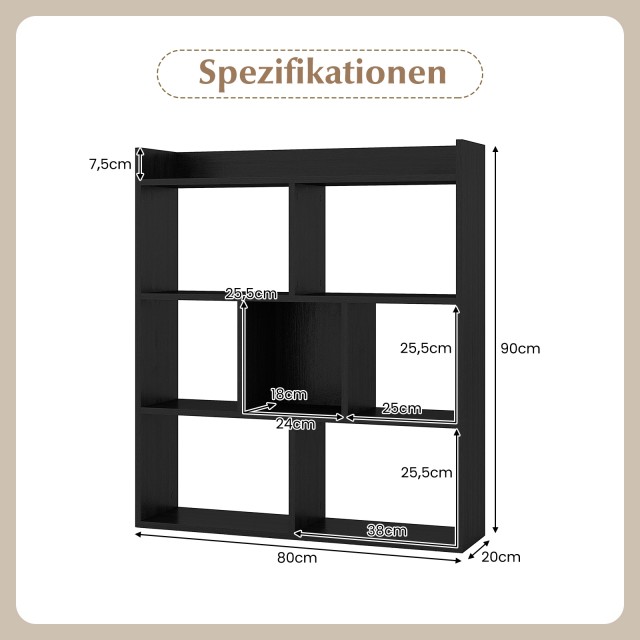 Costway  Μοντέρνα Ράφια Αποθήκευσης 7 Κύβων σε Μαύρο, 80x20x90 cm J...
