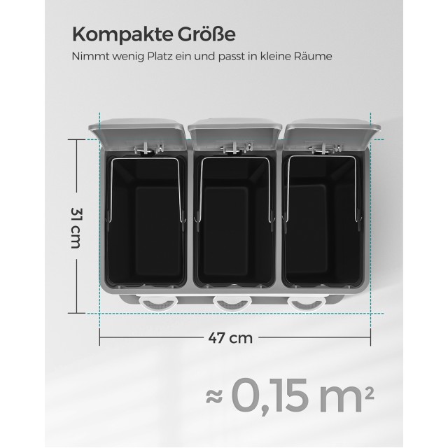 Τριπλός Κάδος Ανακύκλωσης με Πεντάλ 24lt 47 x 28.3 x 39.5cm Λευκό /...