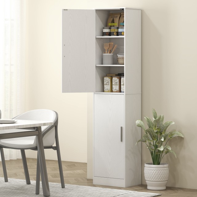 HOMCOM Λευκή Ξύλινη Στήλη Μπάνιου 40x35x180 cm με 2 Ντουλάπια και 6...