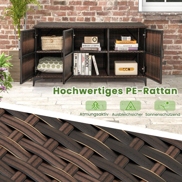 Costway  Κουτί Αποθήκευσης PE-Rattan 318L με Αποσπώμενα Ράφια και Αδιάβροχη Επένδυση 135 x 50 x 70,5 cm Καφέ JZ10261CF