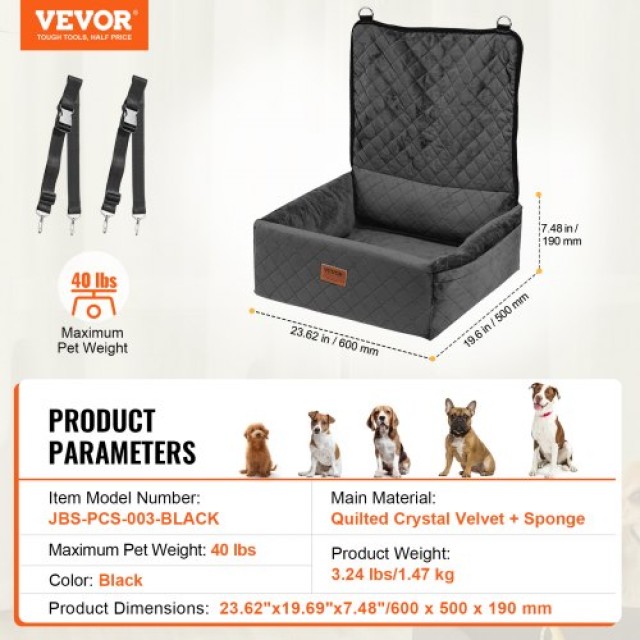 Κάθισμα Αυτοκινήτου VEVOR για Σκύλους έως 18 kg Μαύρο  CWZGQCZYSFSQM6UMNV0