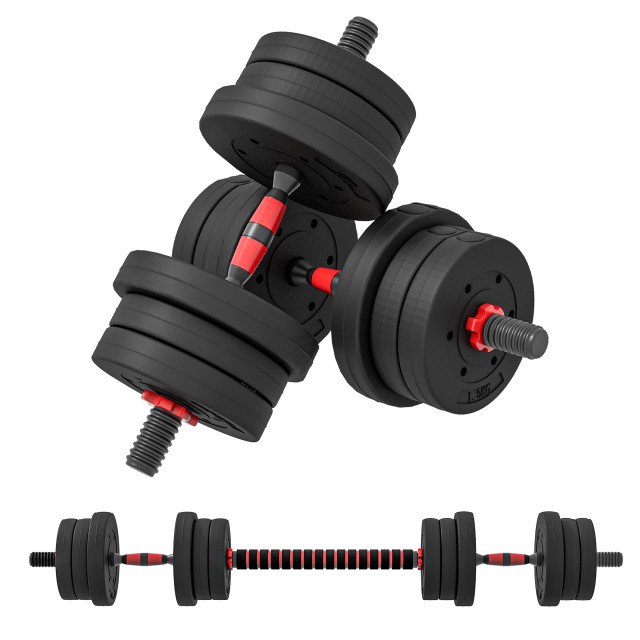 HOMCOM Σετ 2 Βάρη με 12 Δίσκους 20kg, Συνδετήρα, Ατσάλι, HDPE, Άμμο, Μαύρο A91-143V01BK