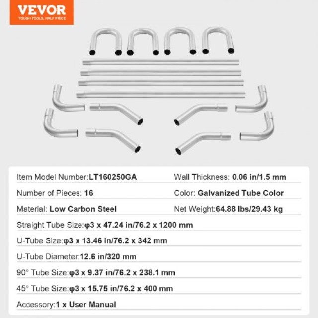 VEVOR  Κιτ Εξάτμισης 16 Τεμαχίων με Σύνδεση Slip-Fit  DZPQGTJ16PCSN...