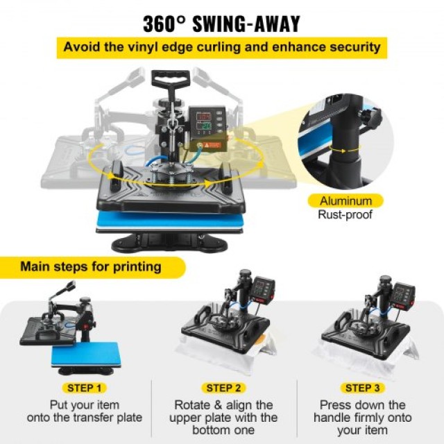 VEVOR Πρέσα Θερμότητας 12x15 10 σε 1 για Μπλουζάκια, Κούπες & Καπέλ...