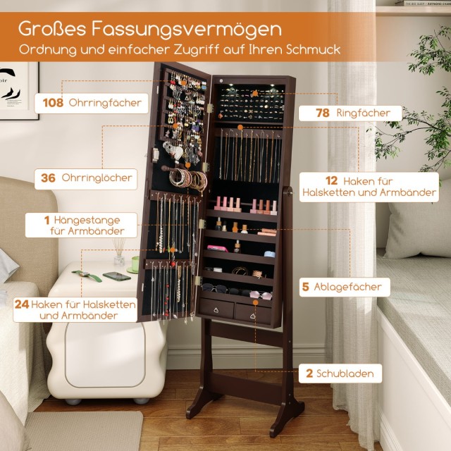 Costway Ντουλάπα με Ολόσωμο Καθρέφτη και LED Φωτισμό για Κοσμήματα ... Costway Ντουλάπα με Ολόσωμο Καθρέφτη και LED Φωτισμό για Κοσμήματα ...