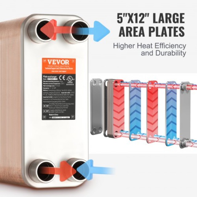 VEVOR Εναλλάκτης Θερμότητας 80 Πλακών 5x12 Ανοξείδωτο Ατσάλι 316L  ...