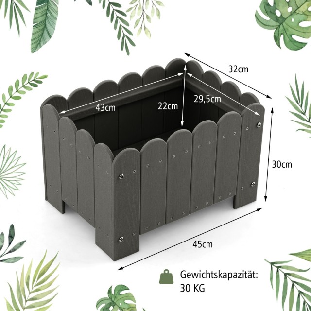 Costway Γλάστρες Κήπου Ανθεκτικές HDPE 45x32x30 εκ. Γκρι GT4116GR-2