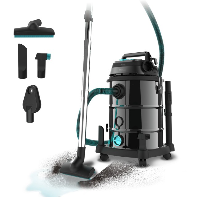 CECOTEC  Σκούπα Conga Rockstar Wet & Dry Steel Pro για Στερεά και Υγρά, Μεταλλική, 30L, 1600W, με Πρίζα Εργαλείων και Αξεσουάρ Καθαρισμού  CEC-08572