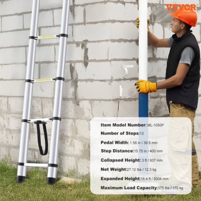 VEVOR  Τηλεσκοπική Σκάλα 5m 375lbs Πολυκουμπί Ρύθμιση  SSLTNLSLK165S0U96V0