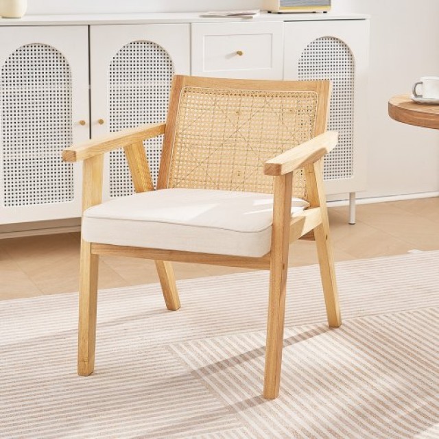 Καρέκλα VEVOR Rattan, Μοντέρνα Καρέκλα Τραπεζαρίας με Μπράτσα, Μπεζ  TBYYMS4KTYBYP9GE1V0